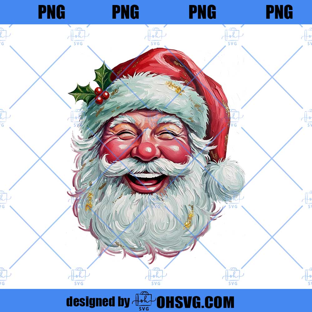 Hand-painted Retro Santa Christmas Png, Preppy Brushstroke Christmas Png Vintage Merry Christmas PNG