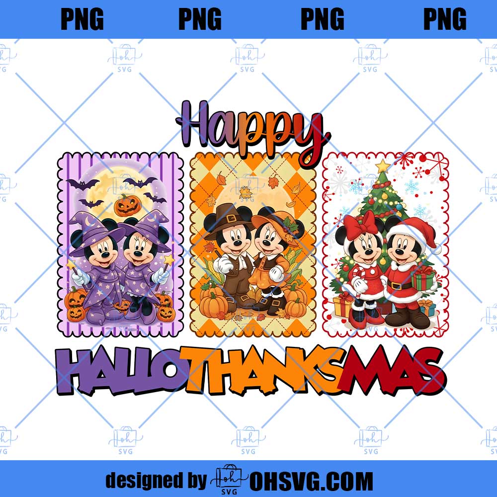Happy Hallothanksmas Mickey Minnie Png, Halloween Png, Thanksgiving Png, Christmas Png, Hallothanksmas Png, Christmas Characters Png