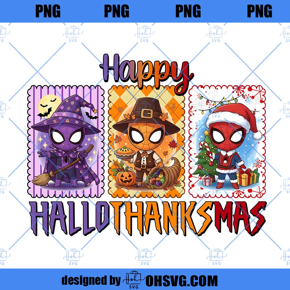 Happy Hallothanksmas Spiderman Png, Halloween Png, Thanksgiving Png, Christmas Png, Hallothanksmas Png, Christmas Characters Png