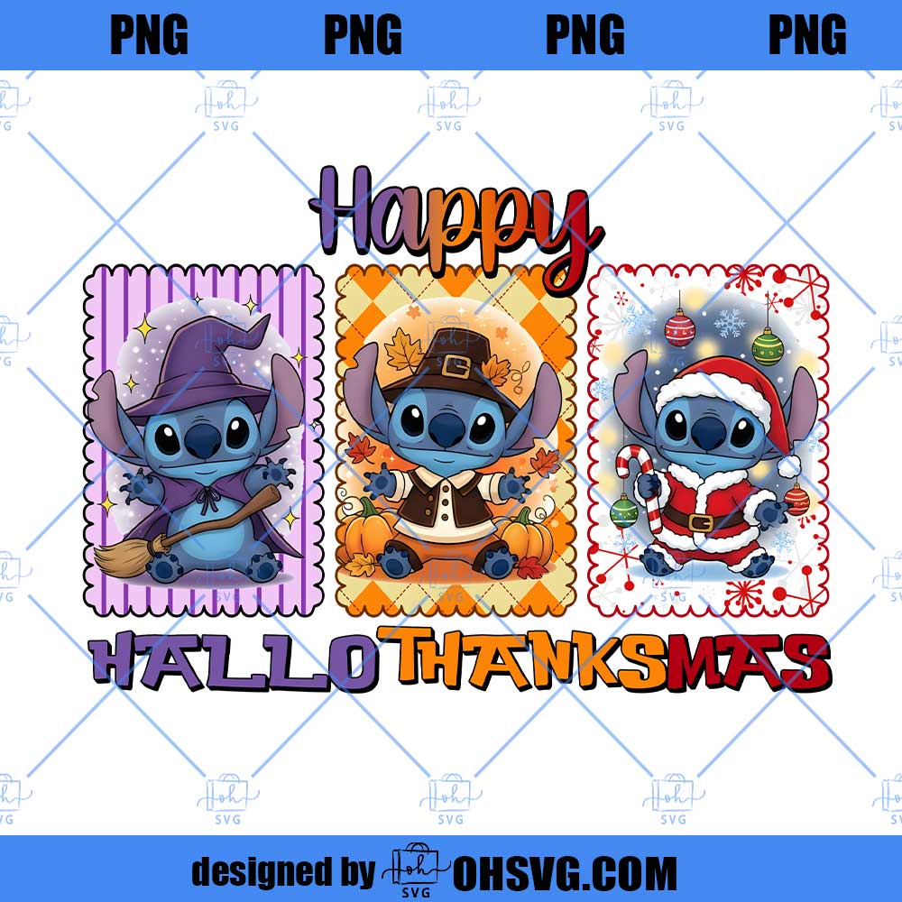 Happy Hallothanksmas Stitch Png, Halloween Png, Thanksgiving Png, Christmas Png, Hallothanksmas Png, Christmas Characters Png