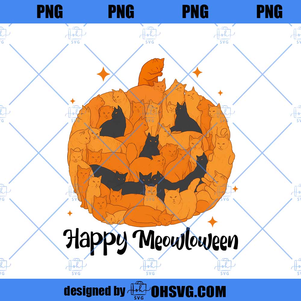Happy Meowloween Png, Fall Cat Pumpkin Png