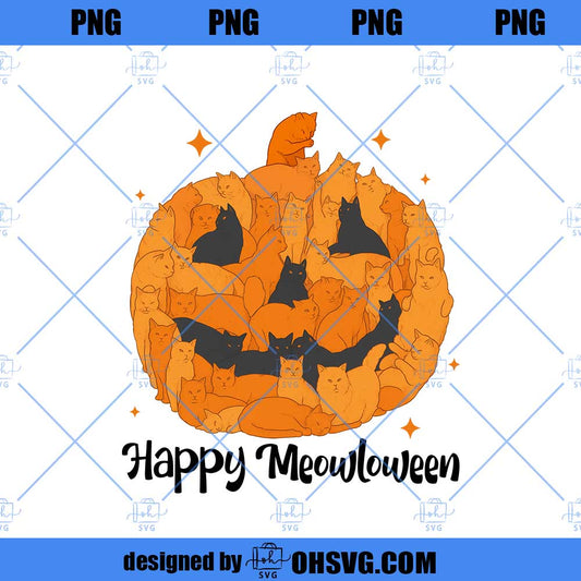 Happy Meowloween Png, Fall Cat Pumpkin Png