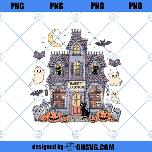 Haunted Fall Bookstore Halloween Spooky PNG
