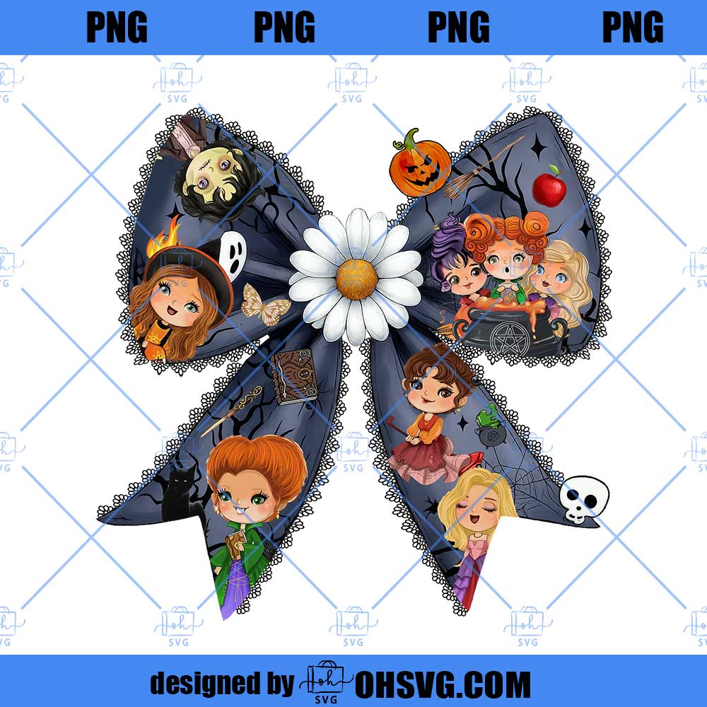 Hocus Pocus Halloween Bow Png Bundle, Witches Movie Png, Preppy Coquette Horror Halloween Png
