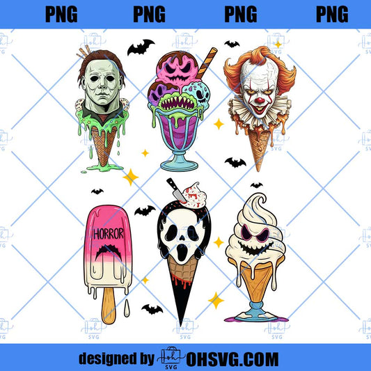 Horror Ice Creams Png, Horror Friends Png, Halloween Horror Characters, Trendy Halloween Png
