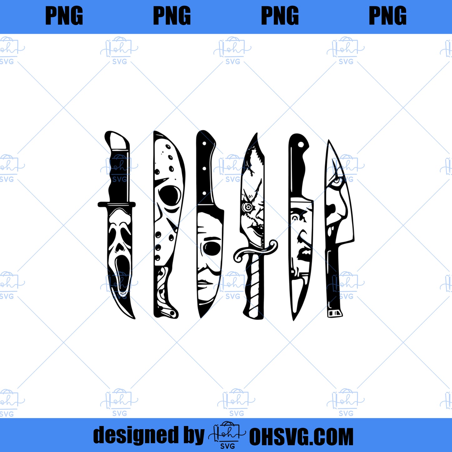 Horror Movie Characters in Knives Funny Halloween Films PNG Download, Movies PNG, Characters in Knives PNG