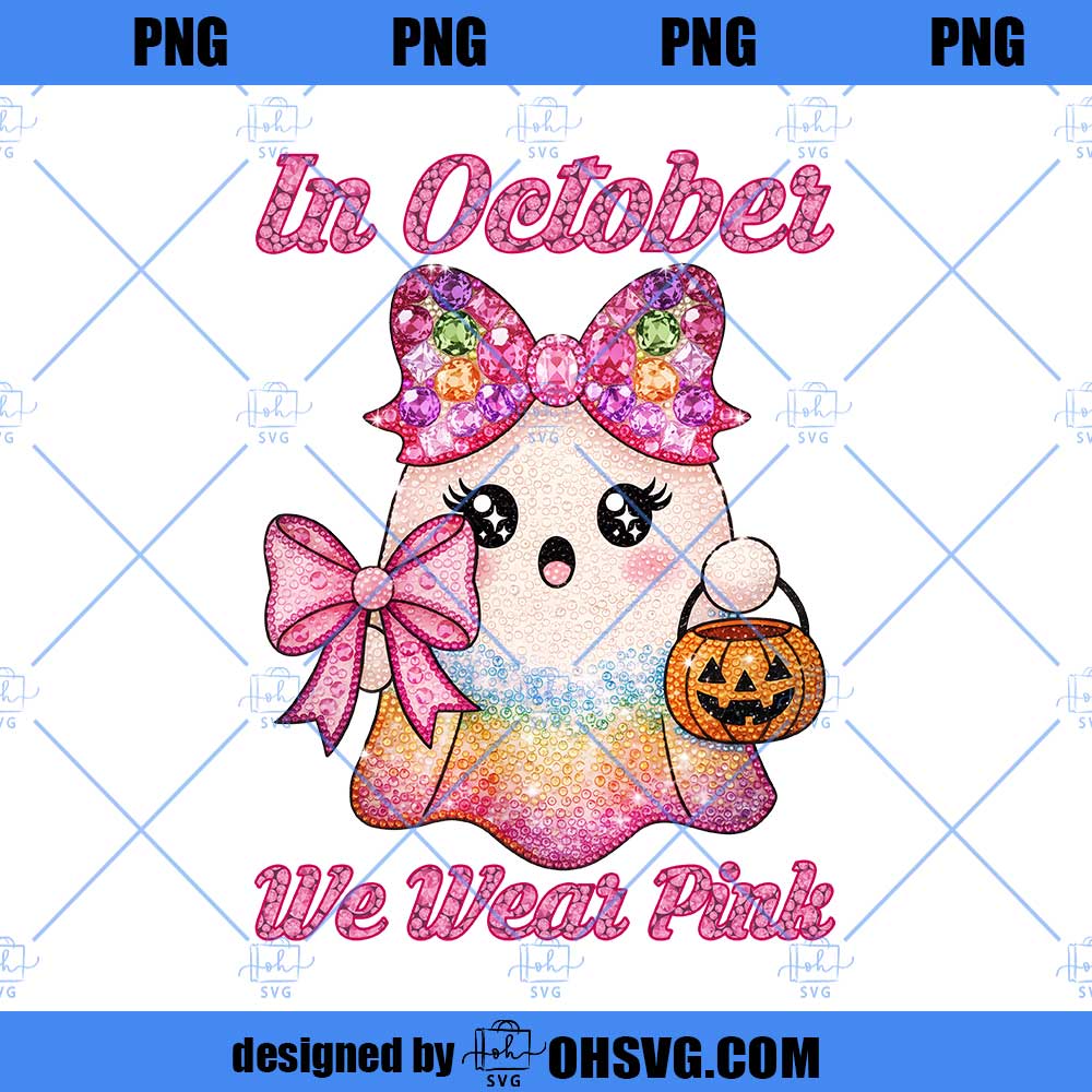 In October We Wear Pink Cute Ghost PNG
