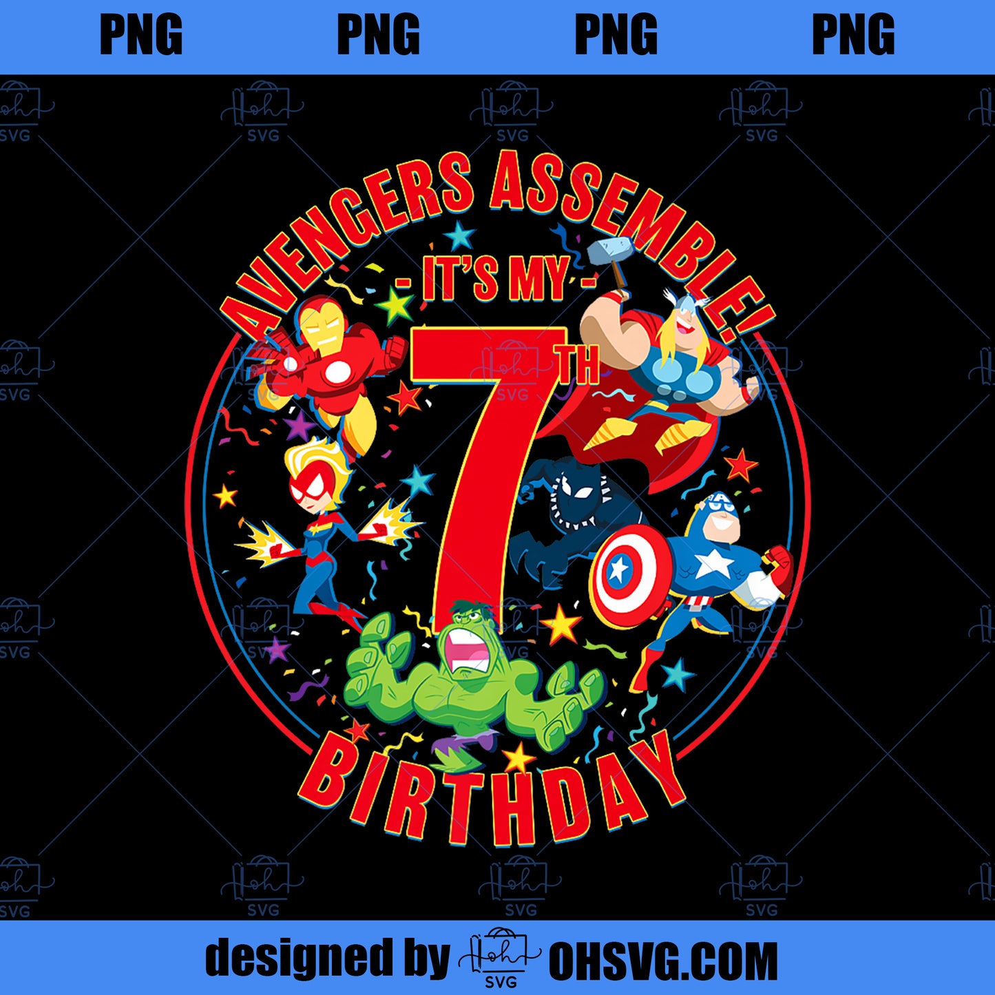 Marvel Avengers Assemble It s My 7th Birthday Premium PNG, Marvel PNG, Marvel Avengers PNG