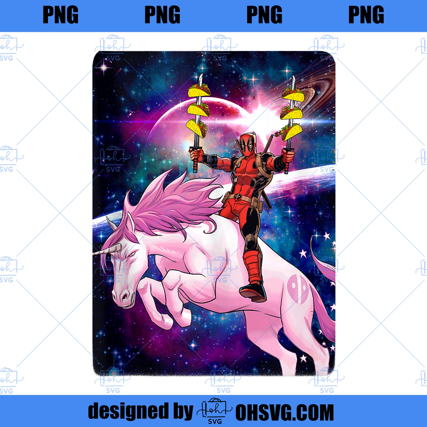Marvel Deadpool Riding A Unicorn In Space Poster PNG, Marvel PNG, Marvel Deadpool PNG