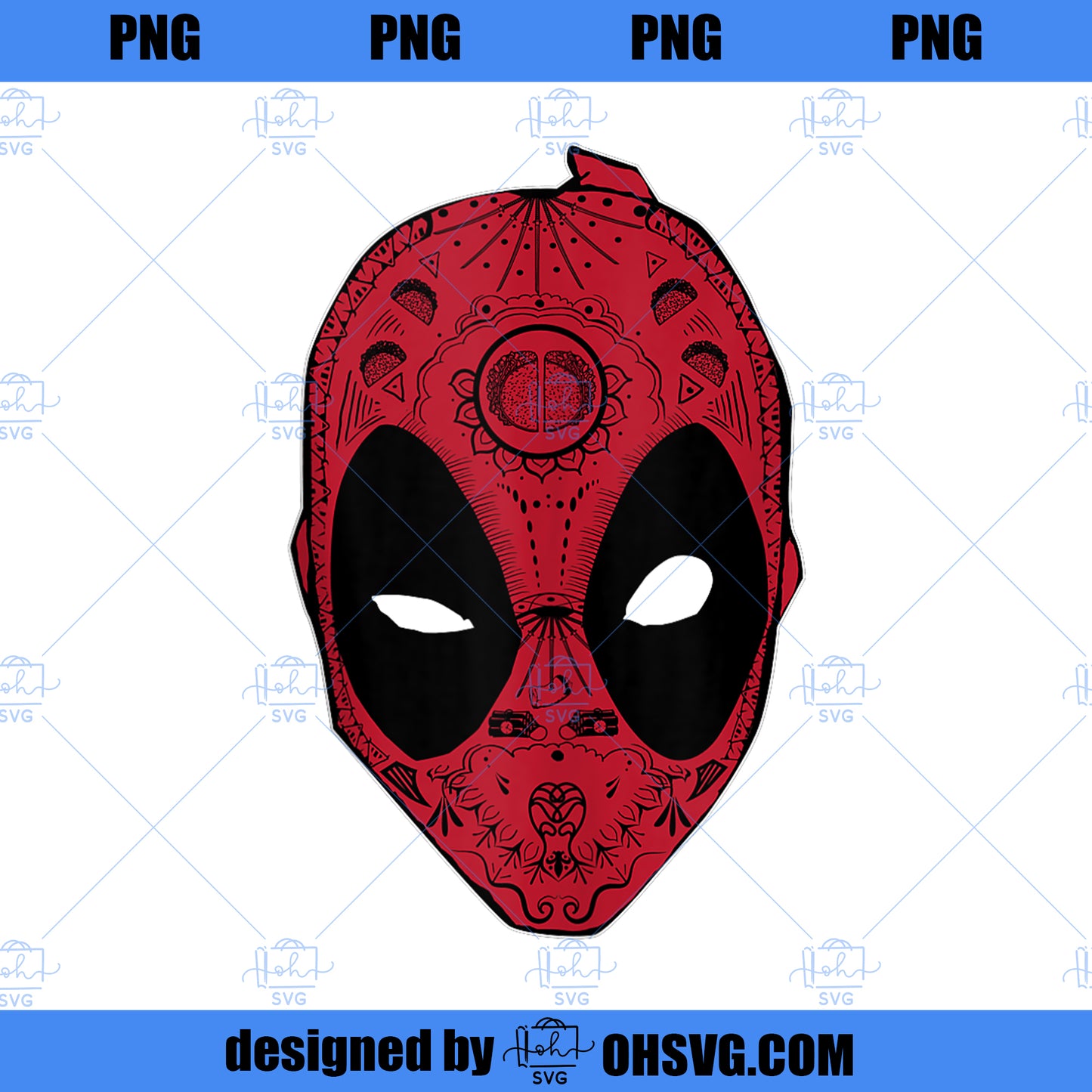 Marvel Deadpool Sugar Skull Style Mask Portrait PNG, Marvel PNG, Marvel Deadpool PNG