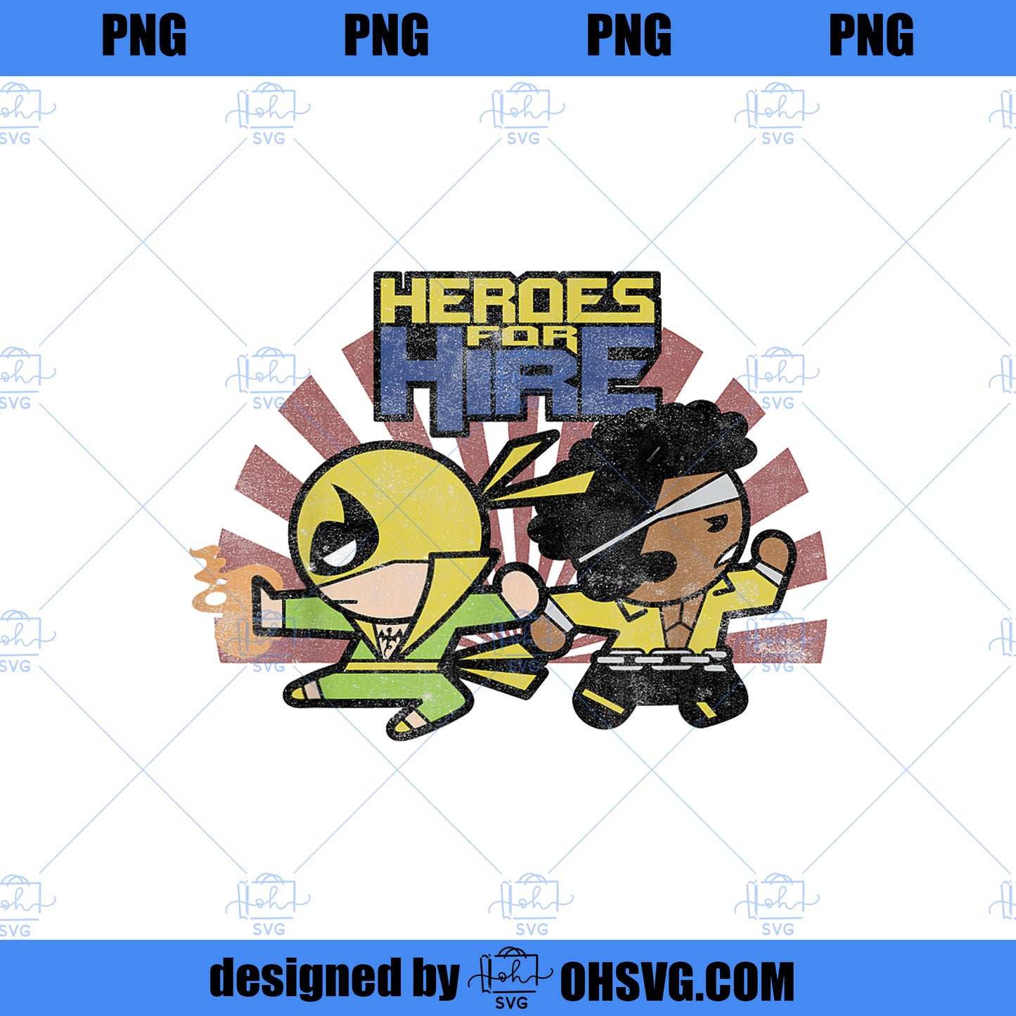 Marvel Kawaii Luke Cage Iron Fist Back2Back Graphic PNG, Marvel PNG, Marvel Back2Back PNG