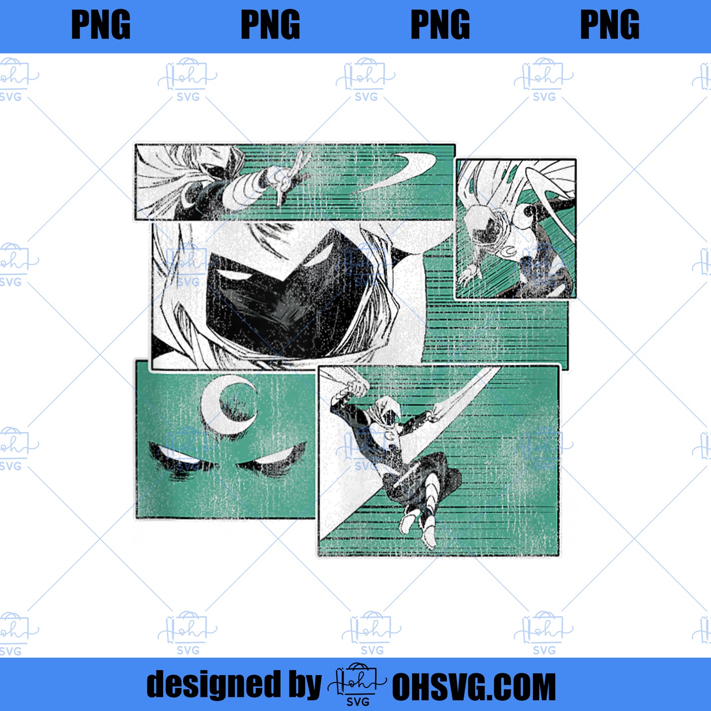 Marvel Moon Knight Distressed Action Box Panels PNG, Marvel PNG, Moon Knight PNG