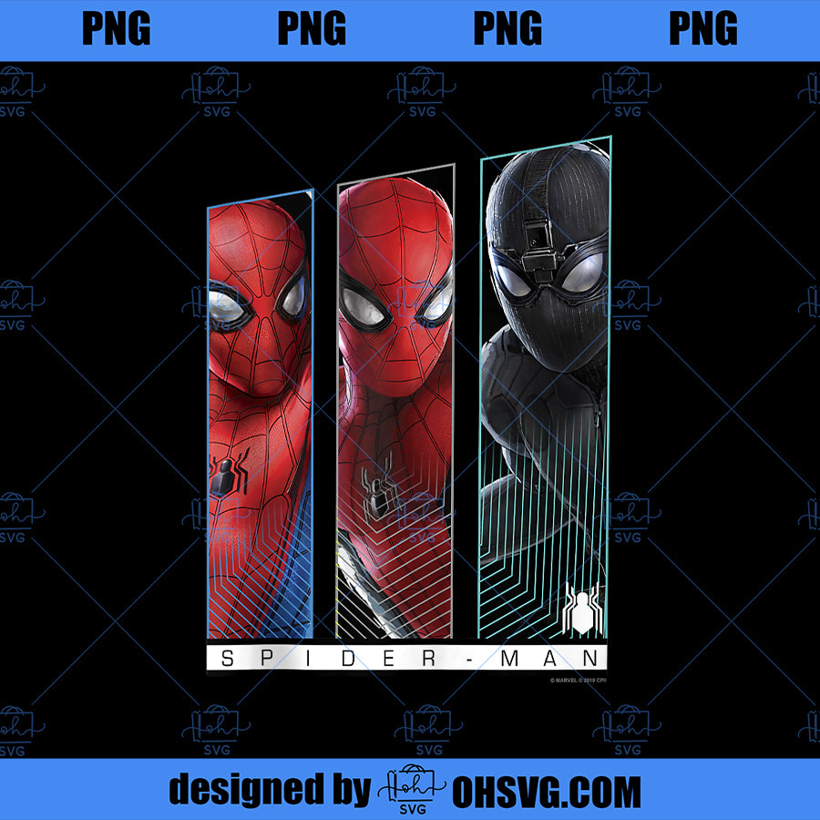 Marvel SpiderMan Far From Home Suits Panel Poster PNG, Marvel PNG, Marvel SpiderMan PNG