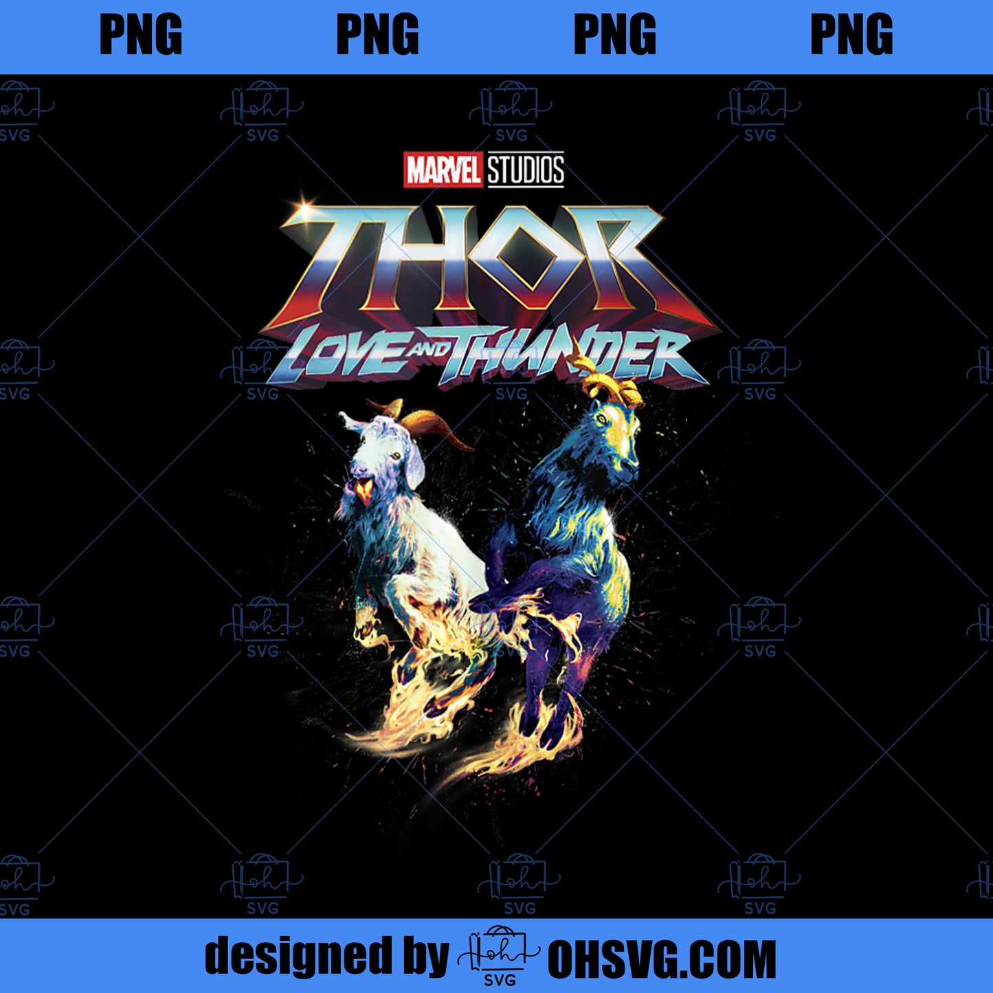 Marvel Thor Love and Thunder Fiery Goats Poster PNG, Marvel PNG, Marvel Thor PNG