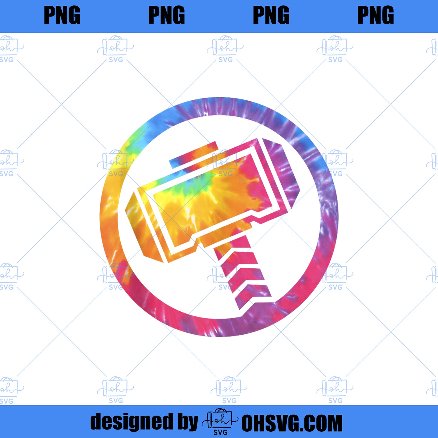 Marvel Thor Mjolnir Hammer TieDye Logo PNG, Marvel PNG, Marvel Thor PNG