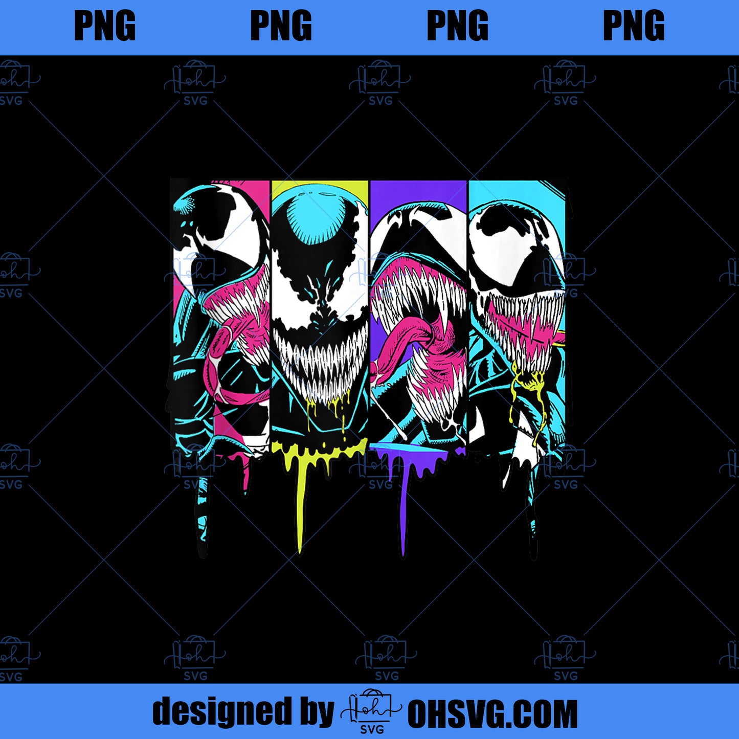 Marvel Venom Colorful Paint Drip Portrait Panels PNG, Marvel PNG, Marvel Venom PNG