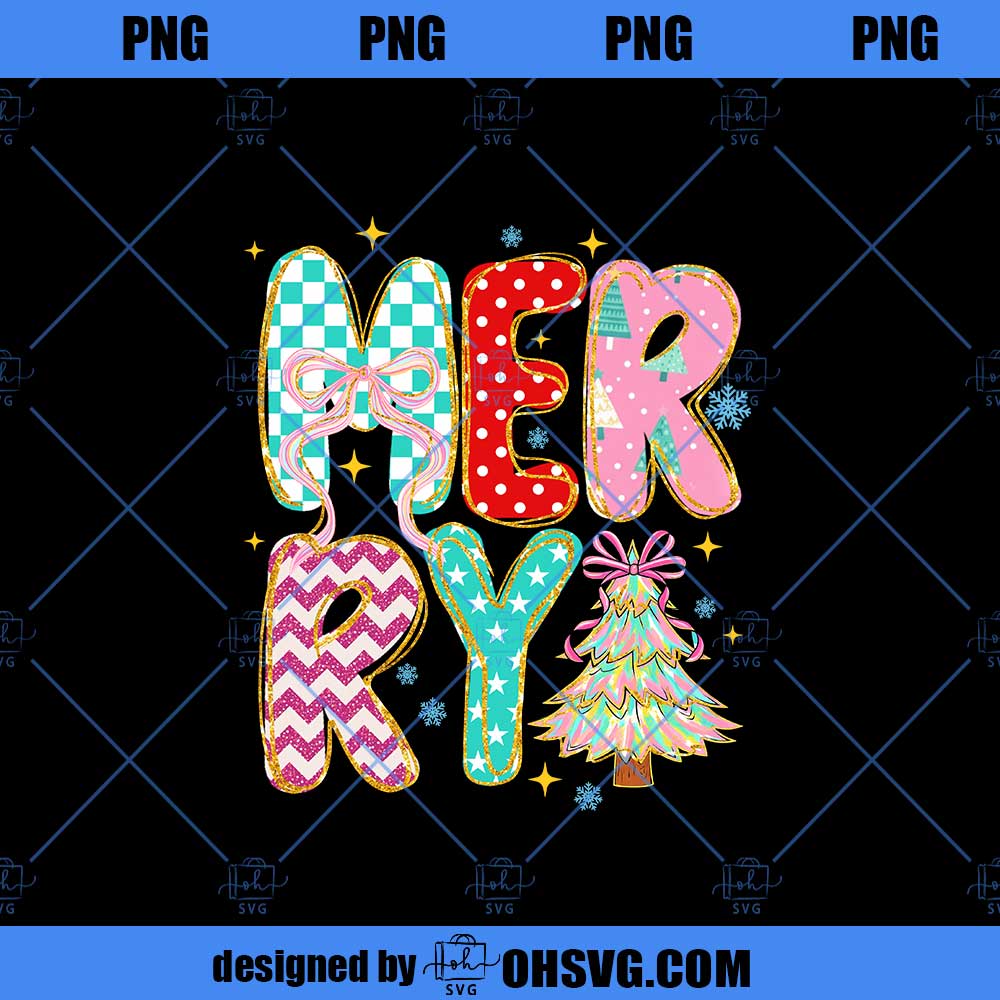 Merry Christmas Png, Pink Christmas Png, Christmas Coquette Bow Png, Christmas Shirt Design, Merry and Bright Png