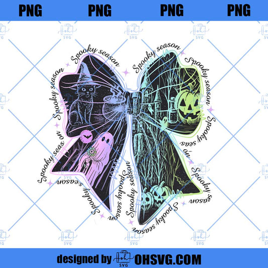 Neon Spooky Season Coquette Bow Png