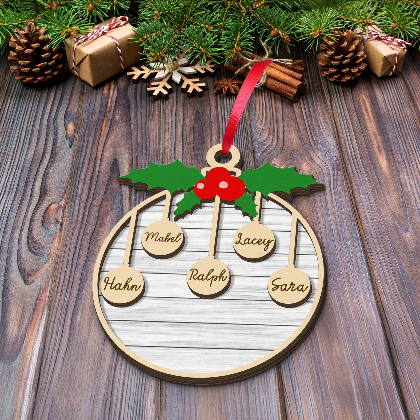 2025 Family Christmas Tree Ornament, Custom Wooden Family Christmas Ornament, Engraved Ornament, Christmas Gift, Personalized Holiday Ornament