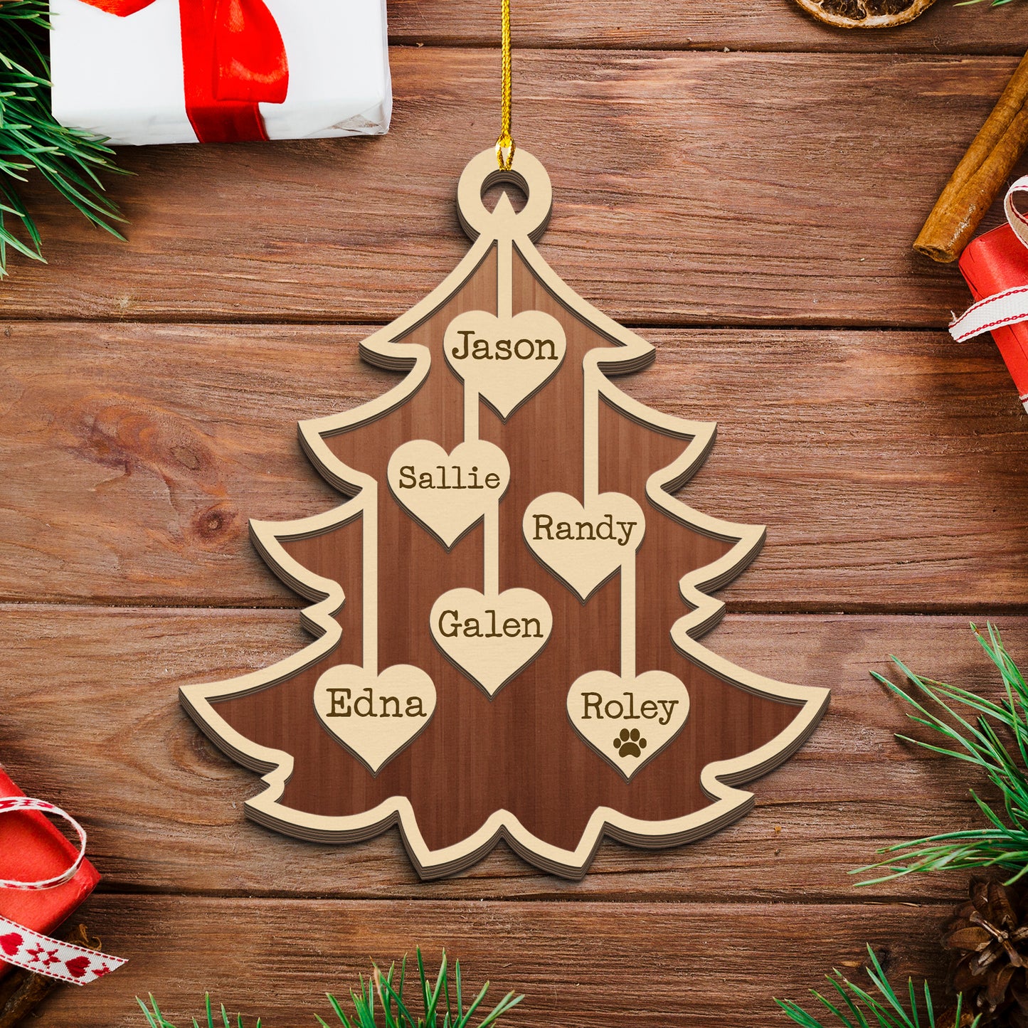2025 Family Christmas Tree Ornament, Custom Wooden Family Christmas Ornament, Engraved Ornament, Christmas Gift, Personalized Holiday Ornament
