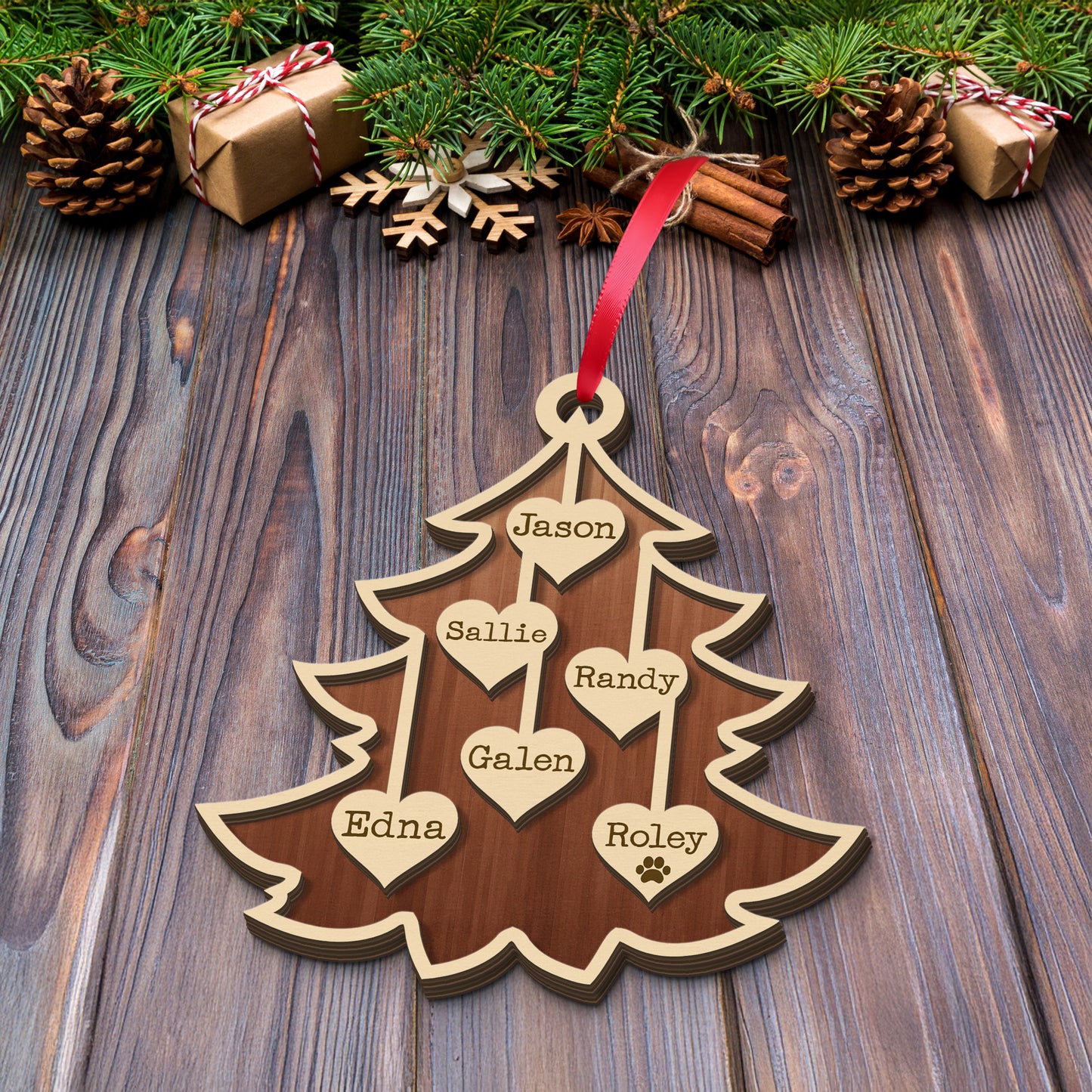 2025 Family Christmas Tree Ornament, Custom Wooden Family Christmas Ornament, Engraved Ornament, Christmas Gift, Personalized Holiday Ornament