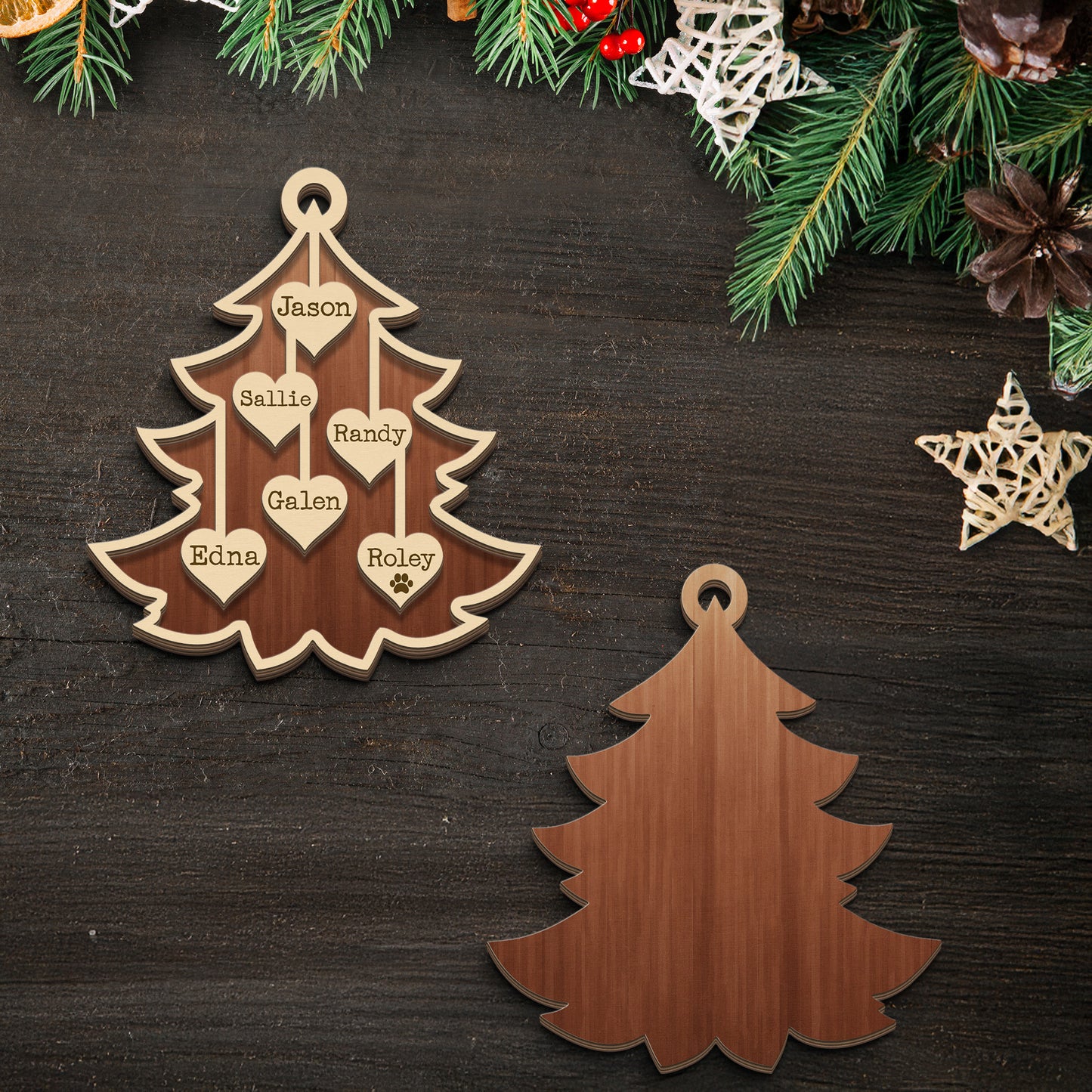 2025 Family Christmas Tree Ornament, Custom Wooden Family Christmas Ornament, Engraved Ornament, Christmas Gift, Personalized Holiday Ornament