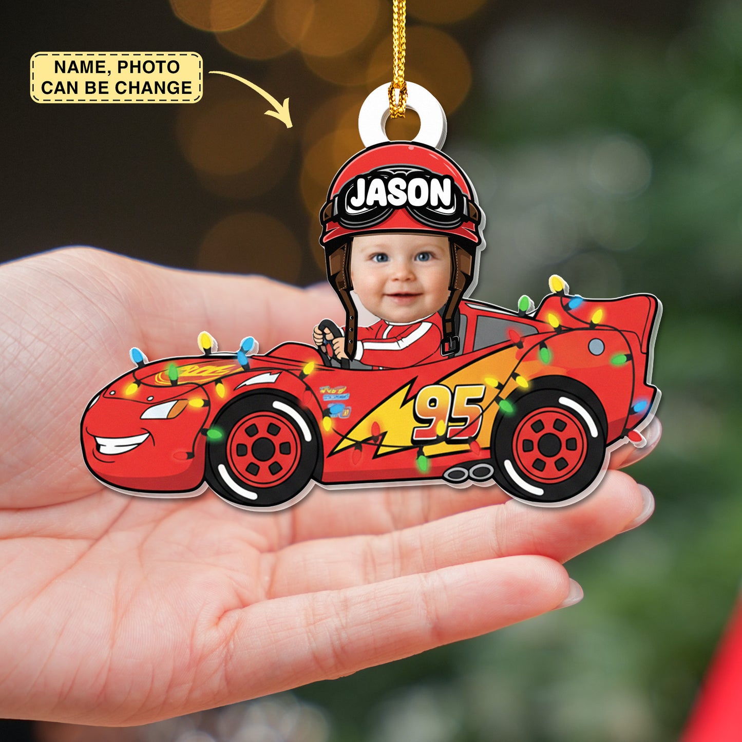 Personalized Disney Cars Acrylic Christmas Ornament, Custom Photo Lightning McQueen Tow Mater Family Ornament, Kids Name Christmas Ornament