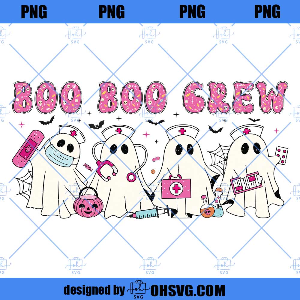 Pink Halloween Nurse Ghost Boo Boo Crew PNG