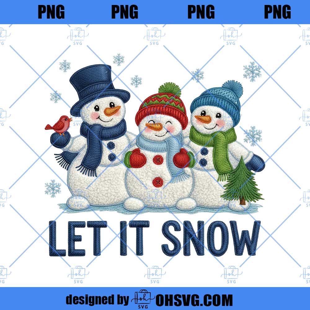 Preppy Let It Snow PNG, Yarn Crochet Christmas Snowman PNG, Cute Winter Holiday Design, Cozy Trendy Digital Download