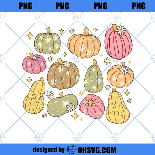 Pumpkins & Daisies Retro Fall PNG