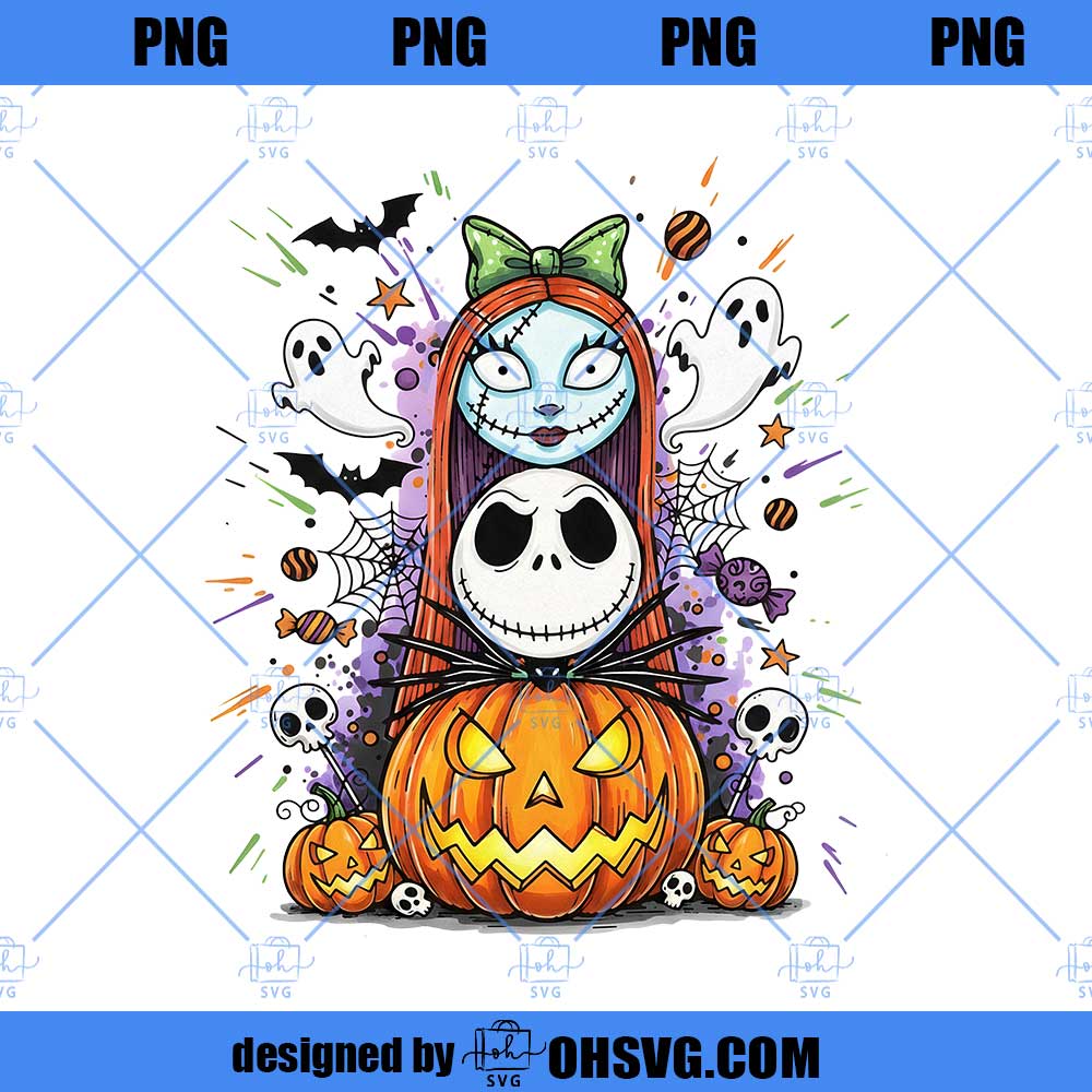Retro Jack Sally Halloween Png, Halloween Couple Design Png, Nightmare Before Halloween Png