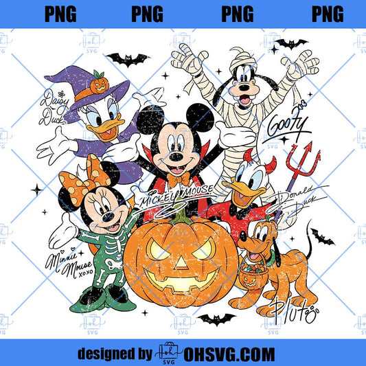 Retro Mickey & Friends with Signs Halloween PNG