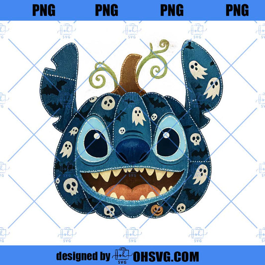 Retro Blue Alien Cartoon Pumpkin Png, Preppy Fall Floral Movie Character Pumpkin Png