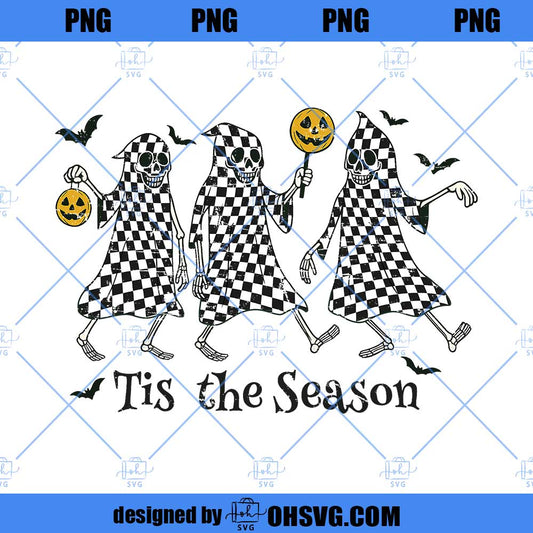 Retro Ghosts Tis The season Checkered Halloween PNG