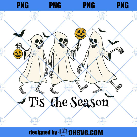 Retro Ghosts Tis The season Checkered Halloween PNG file