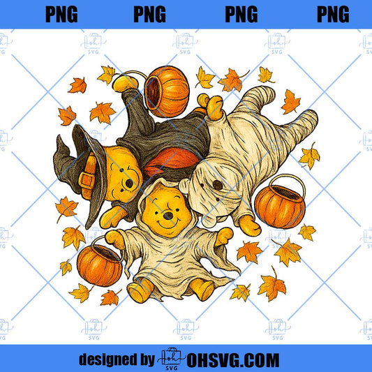 Retro Halloween Bear Png Bundle, Cute Horror Movie Character Png