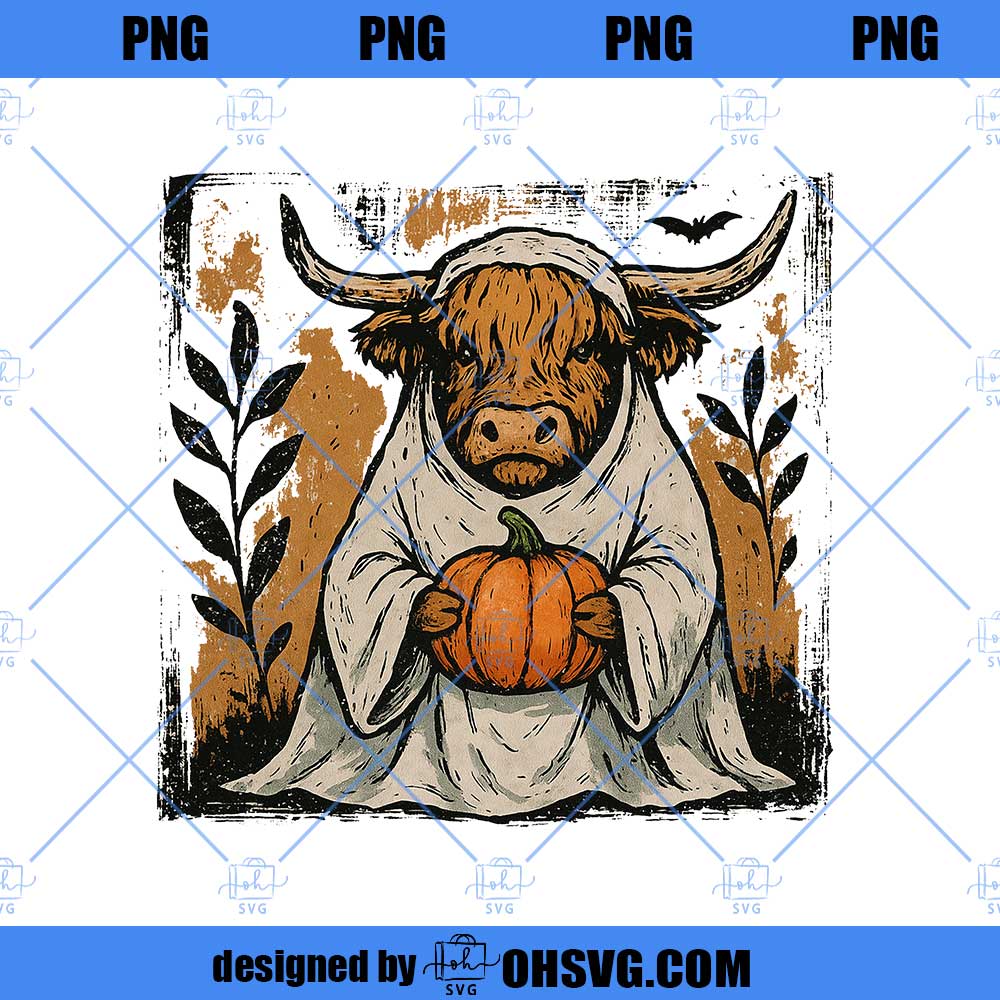 Retro Halloween Cow Png, Creepy Cute Cow Ghost Png