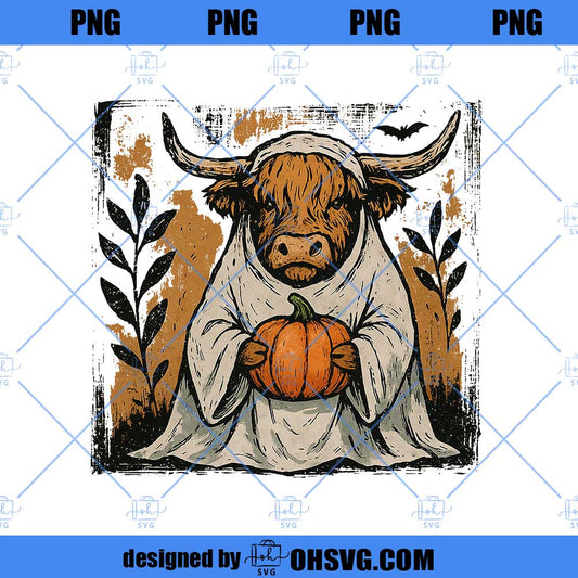 Retro Halloween Cow Png, Creepy Cute Cow Ghost Png