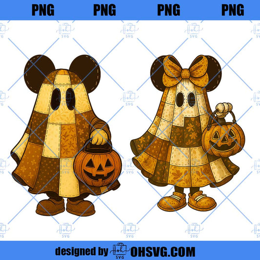 Retro Halloween Floral Cartoon Mouse Couple Png