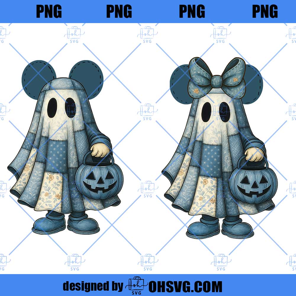 Retro Halloween Floral Cartoon Mouse Couple Png, Mickey Mouse PNG