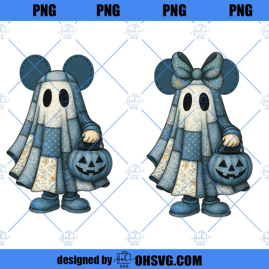 Retro Halloween Floral Cartoon Mouse Couple Png, Mickey Mouse PNG