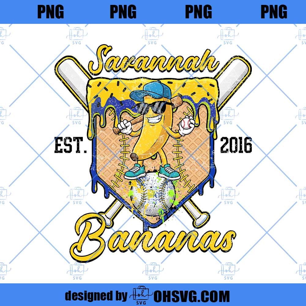 Savannah Bananas Baseball PNG, Retro Baseball Ice Cream Drip PNG