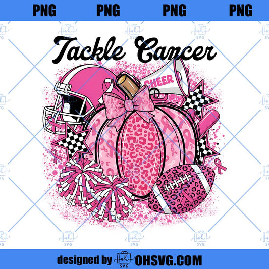 Tackle Cancer Png, Pink Football Cheer Sublimation, Breast Cancer Awareness Png, Football Breast Cancer PNG, Pink Coquette Ribbon Png