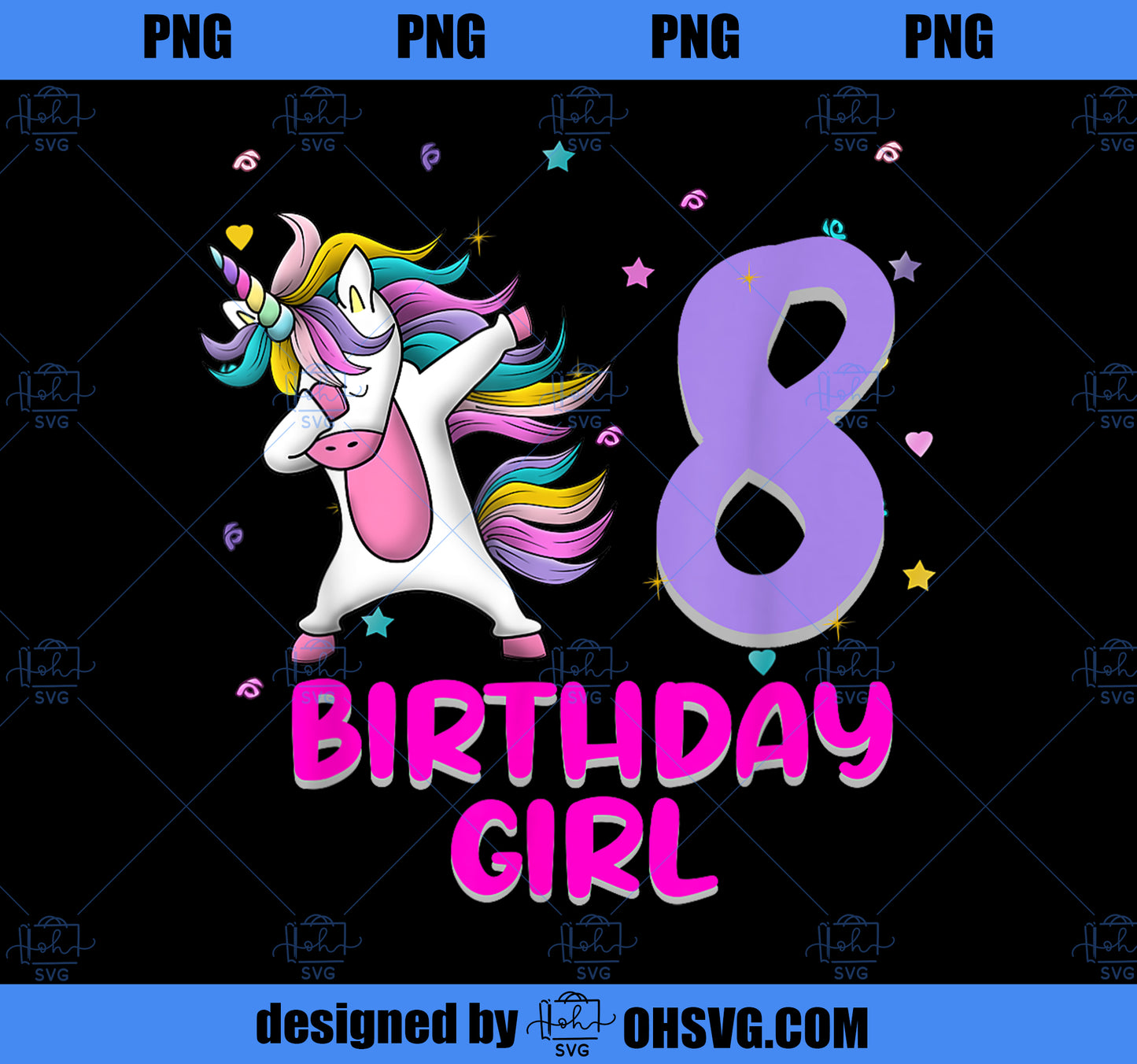 Unicorn 8th Birthday Girl Gift Love Funny Bday 8 Years Old PNG, Magic Unicorn PNG, Unicorn PNG