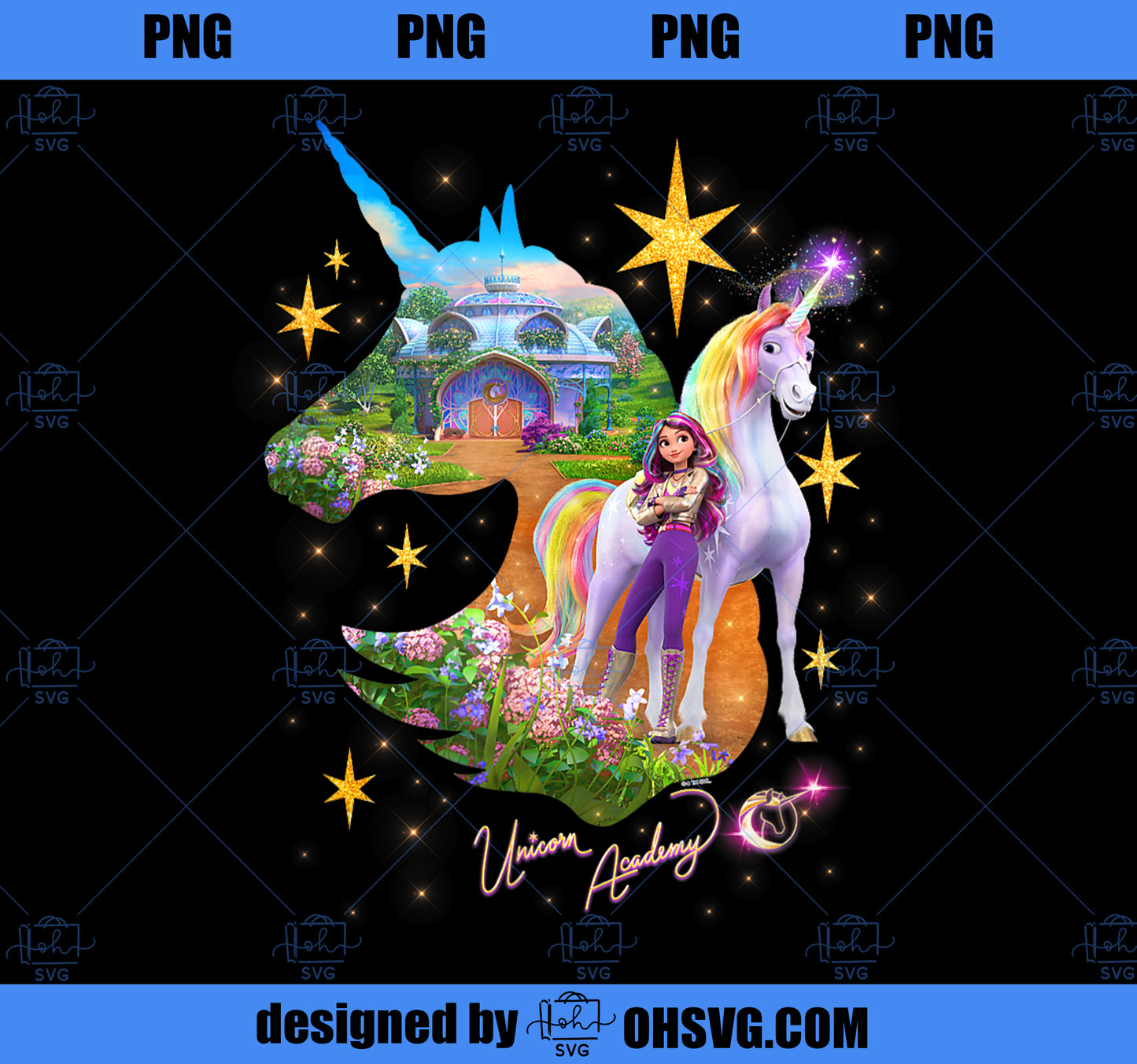 Unicorn Academy Silhouette Sparkle Graphic Logo PNG, Magic Unicorn PNG, Unicorn PNG