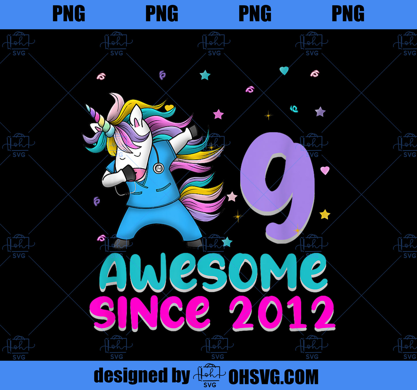 Unicorn Nurse 9th Birthday Girl Gift Love Awesome 9 yo PNG, Magic Unicorn PNG, Unicorn PNG