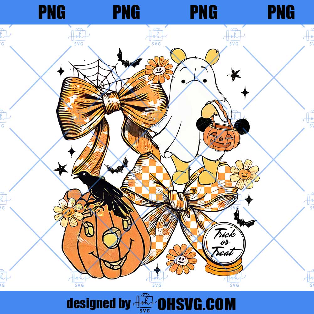 Vintage Halloween Pooh Ghost Coquette Png, Spooky Season Png