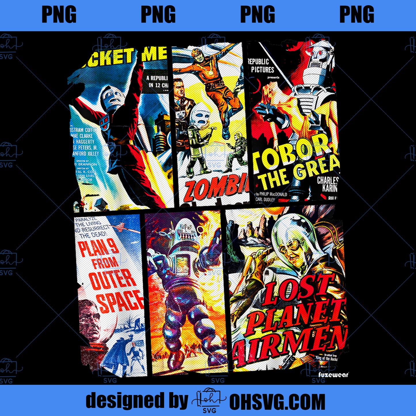 Vintage Style Sci Fi Horror Movie Poster Collage PNG, Movies PNG, Sci Fi Horror PNG