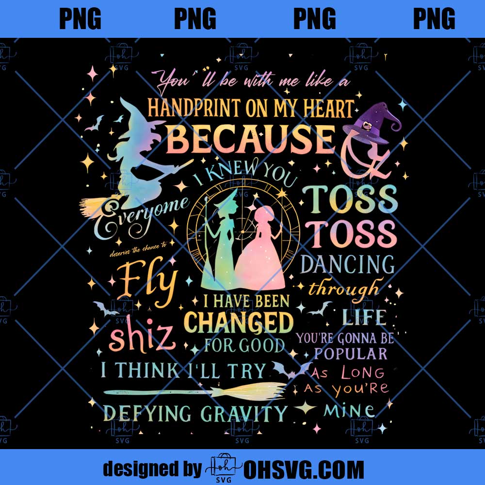 Wicked Movie 2Sided PNG, Defy Gravity Broomstick Magic Wand PNG, Witch Pink and Green Shirt Design