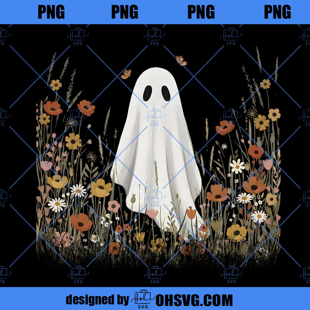 Wildflowers Ghost PNG, Boho Floral Halloween Vintage Fall Spooky Season Sublimation Design